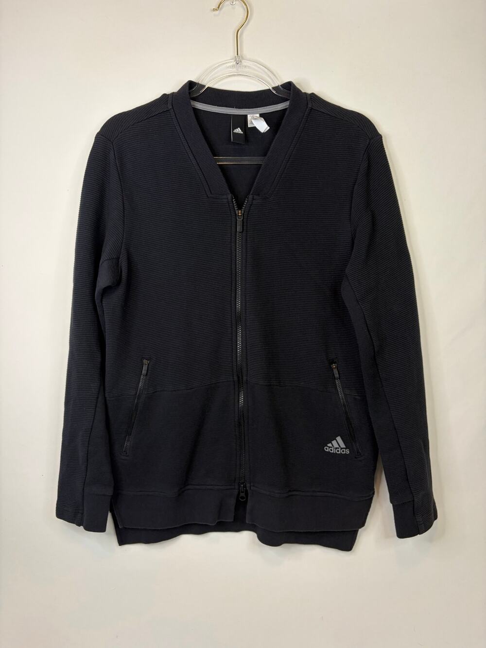 Adidas Ribbed Full Zip Black Jacket Long Sleeve Size Medium Women's